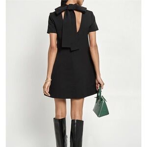 O.P.T. Staud Inspired Black Bow Back Mini Dress with Pockets Size Large | EUC